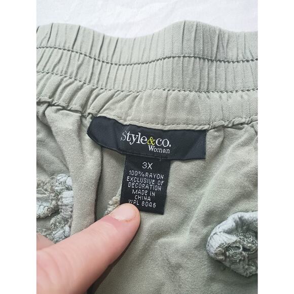 Style & Co Rayon Green Pants Pull On Women Size 3X Light Weight Drawstring - Picture 3 of 4